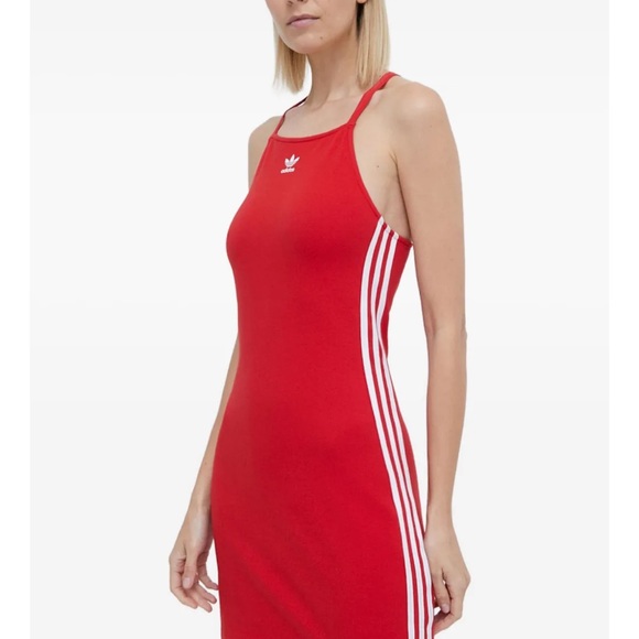 Adidas Three Stripe Mini Dress in Red and White - Picture 3 of 16